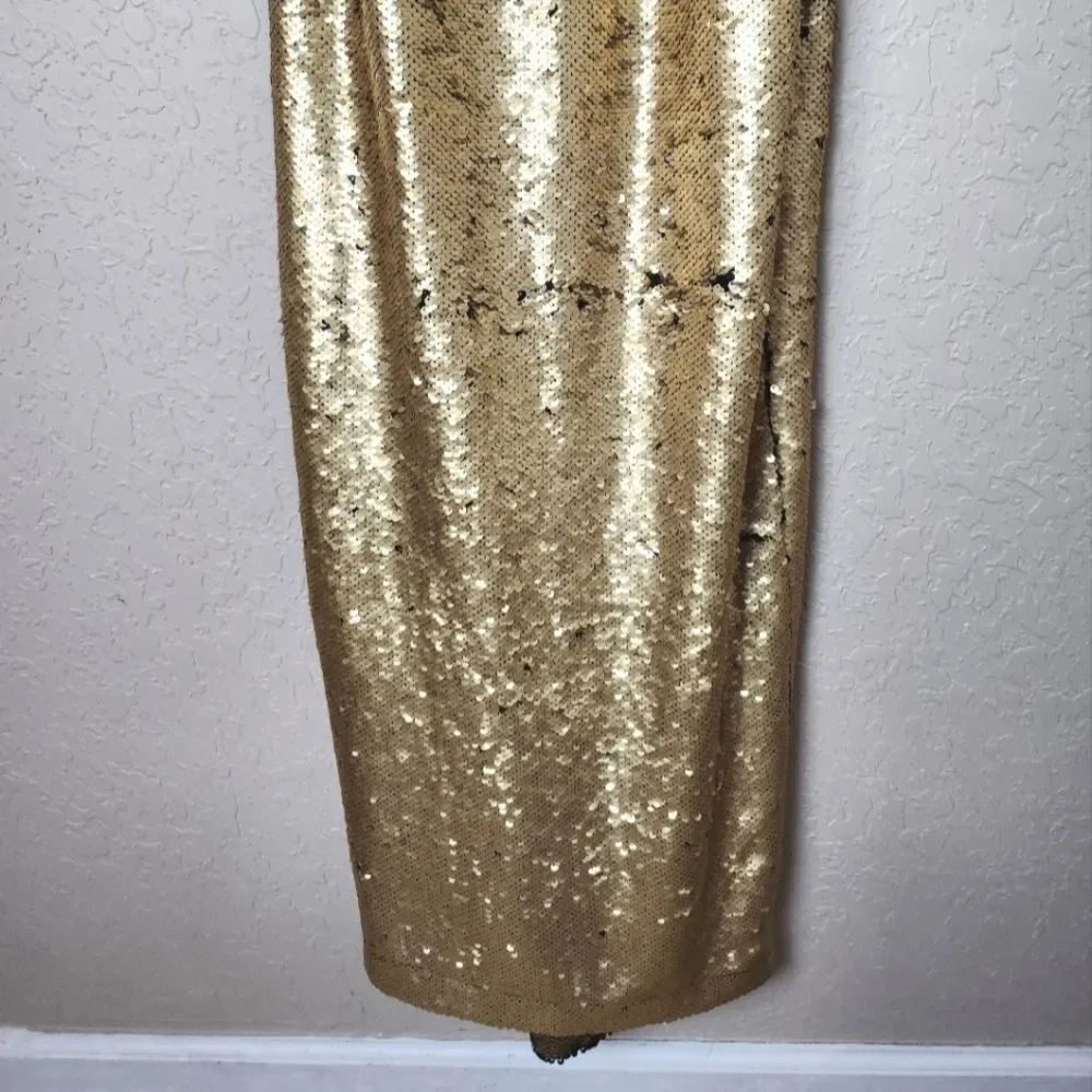 NBD x Revolve Sequin Halter Style Midi Dress Gold Size S NWT
